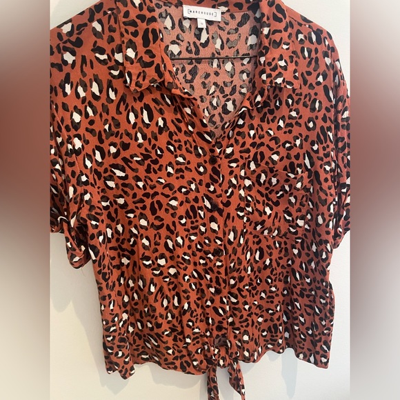 Warehouse button down blouse, orange white and black- US 6 - Picture 2 of 4